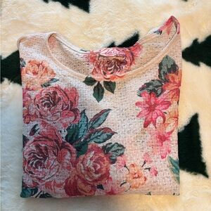 Floral Knit Mesh Top with Pink and Green Accents EUC Firs S/XS
